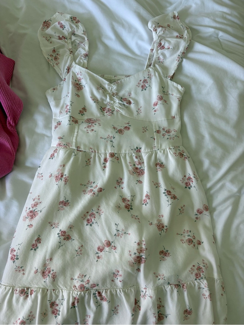 Hollister White Smocked Top with Pink Floral Print